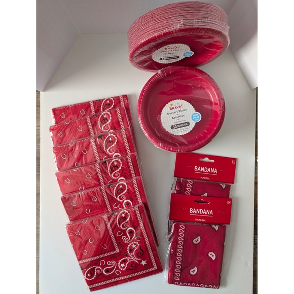 Brava! Other - Western Red Bandana Party Supplies Set Plates Napkins Bandanas Cowboy Theme 198p
